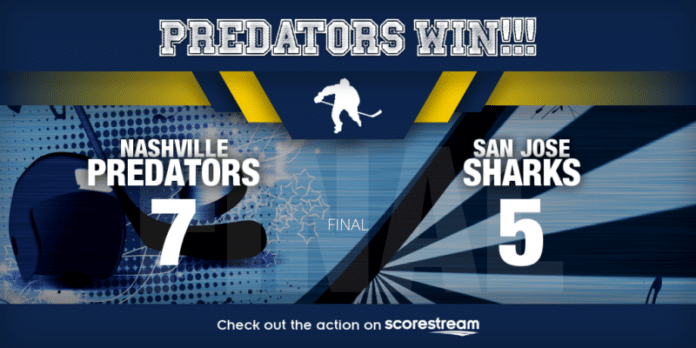 San-Jose_vs_Nashville_twitter_teamWins Predators Rally from Early Deficit to Rout Sharks 7-5
