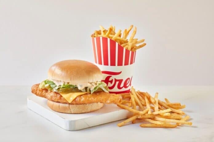 Freddy-s-DeluxeFishSandwich Freddy's Deluxe Crispy Fish Sandwich, available starting Feb. 26 through April 22, 2025, at participating Freddy's locations nationwide.