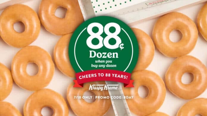 This Friday only, guests who purchase any dozen at regular price can receive an Original Glazed dozen for just 88 cents