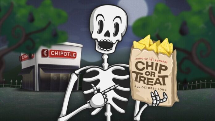 Chipotle-Chip-Or-Treat-Free-Rewards-October Beginning today, October 6, Chipotle Rewards members who purchase an entrée each week will unlock a new weekly treat2
