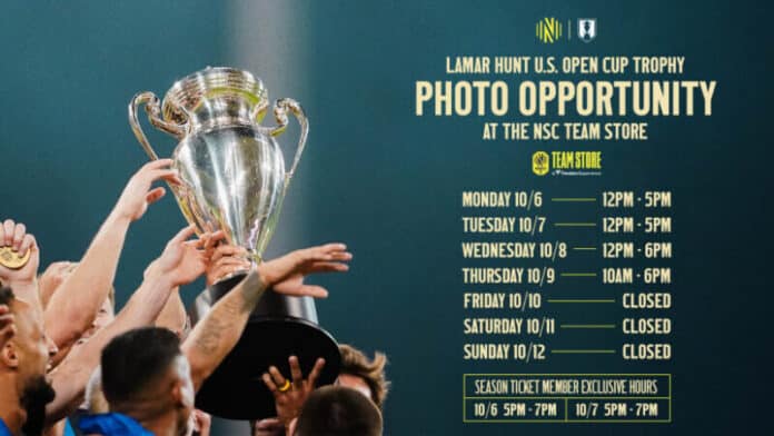 The Lamar Hunt U.S. Open Cup trophy has landed in Nashville!