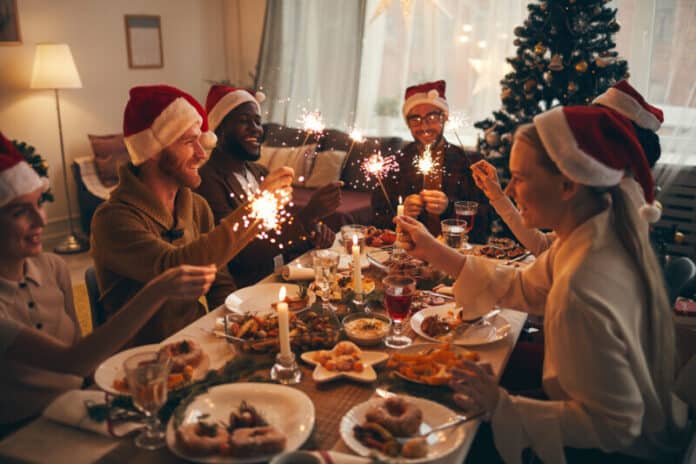 Friends Celebrating Christmas Together Holiday home furnishing tips