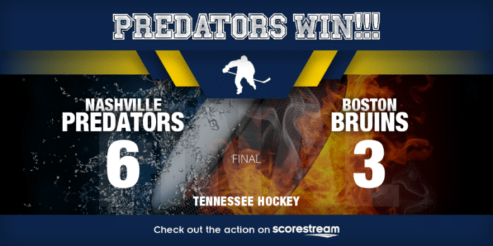 Predators roll past Bruins 6-3 behind Wood's two-goal night
