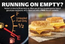 Hardee’s Offers Free Biscuits for Low Gas Tanks Hardee's launches Running on Full, offering free breakfast for those who submit a photo of their fuel gauge.
