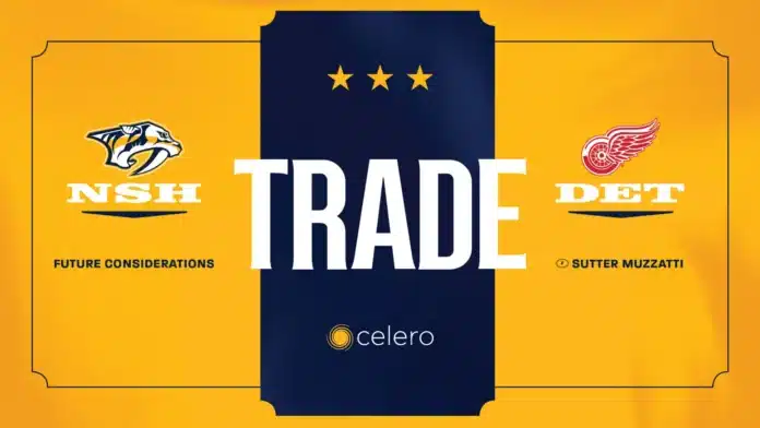 press release August 25 Predators Trade Sutter Muzzatti to Detroit for Future Considerations