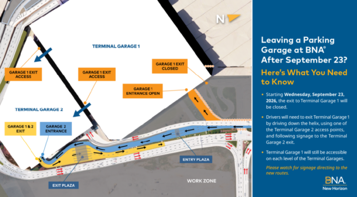 BNA Terminal Garage 1 Exit to Close Sept. 23 for Rental Car Facility Construction