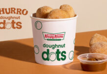 Krispy Kreme Debuts Churro Doughnut Dots Poppable, dippable cinnamon sugar-coated Doughnut Dots with dulce de leche dipping sauce available for a limited time beginning Sept. 22