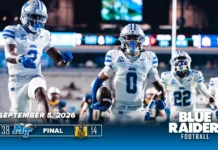 Blue Raiders Rolls Past Murray State 38-14 In Season Opener Photo Credit MTSU Athletic Communications