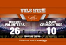 Tennessee Shuts Out Alabama in Second Half, Wins 26-10 vols vs bama